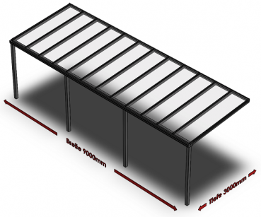 Preview: Überdachung mit VSG 8,76 mm klar, 9 x 3 m